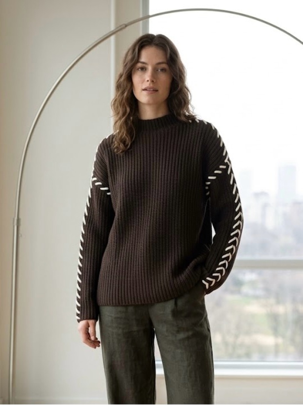 Penningtons Women's Dark Brown Cable-Detail Knit Sweater - #255